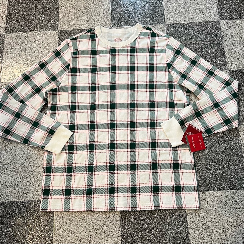 NWT Wondershop Men's Ribbed Plaid Long Sleeve Holiday Pajama Shirt- Cream L - Picture 3 of 8